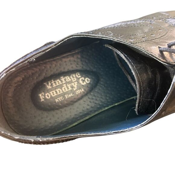 Vintage Foundary men’s black leather wingtip with houndstooth detail size 9.5 - Picture 10 of 12